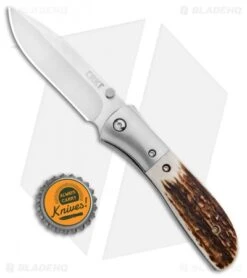 CRKT Carson M4-02 Stag Spring Assisted Knife (3.25" Satin) M4-02S -Crkt Shop CRKT Carson M4 02S Stag SA Satin BHQ 7036 jr bottlecap