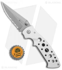 CRKT Crawford Kasper Professional Liner Lock Knife Silver (3.75" Gray Serr) 7728 -Crkt Shop CRKT Crawford Kasper Professional LL Silver Gray Serr 7728 BHQ 75702 jr bottlecap