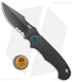 CRKT PSD Liner Lock Spring Assisted Knife Black G-10 / CF (3.6" Black Serr) -Crkt Shop CRKT PSD CF G 10 Base LL DP Black BHQ 138951 jr bottlecap