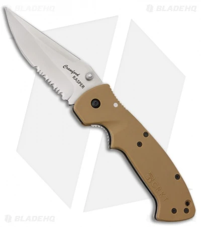 CRKT Crawford Kasper Liner Lock Knife Tan Zytel (3.75" Serr) 6783D 3 CRKT Crawford Kasper Liner Lock Knife Tan Zytel (3.75" Serr) 6783D
